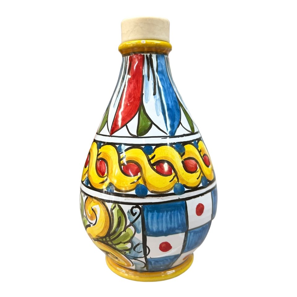 Oliera in ceramica siciliana decoro carretto Produzione artigianale di Caltagirone h.15cm