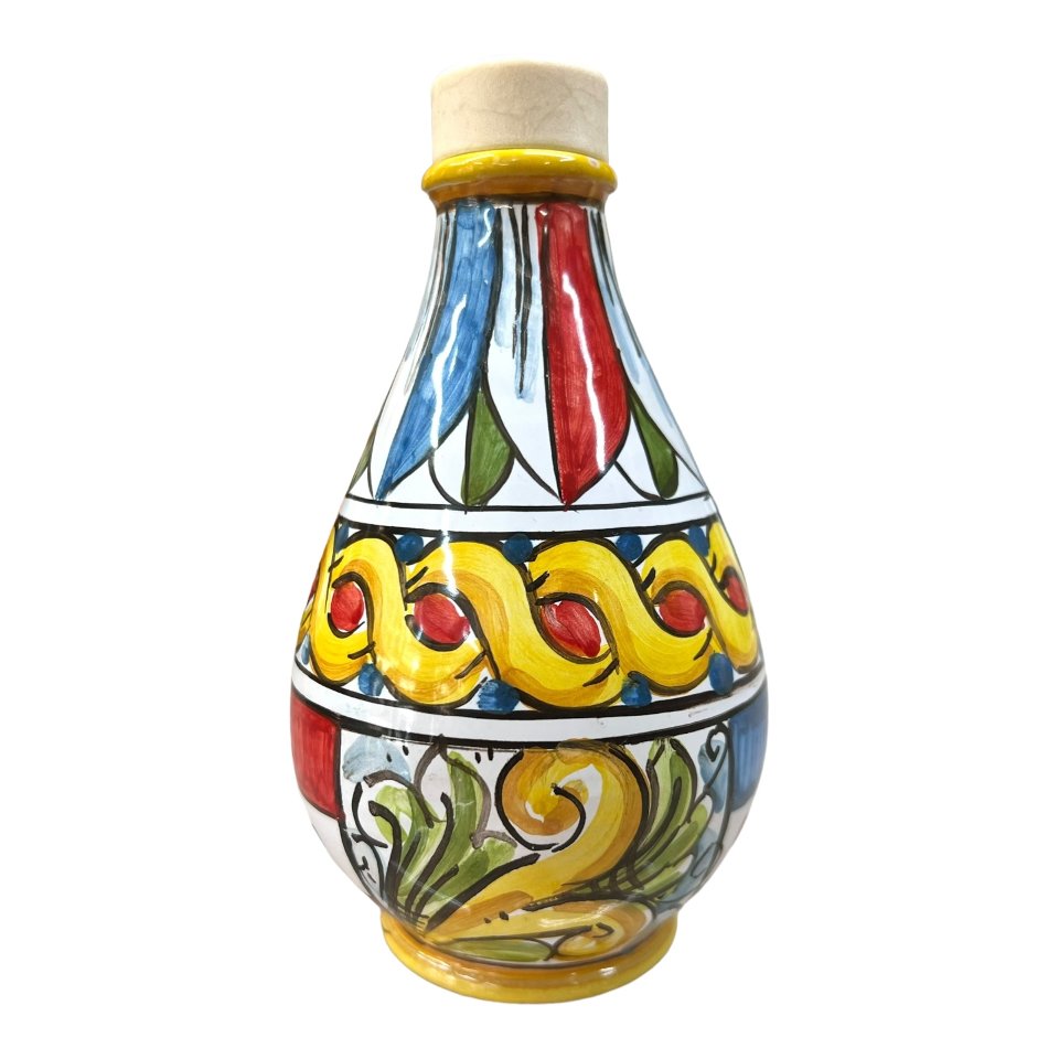 Oliera in ceramica siciliana decoro carretto Produzione artigianale di Caltagirone h.15cm