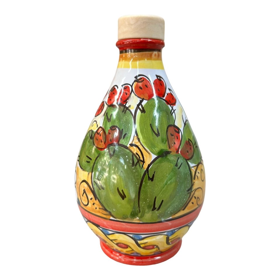 Oliera in ceramica siciliana decoro con fichi d'india Produzione artigianale di Caltagirone h.15cm