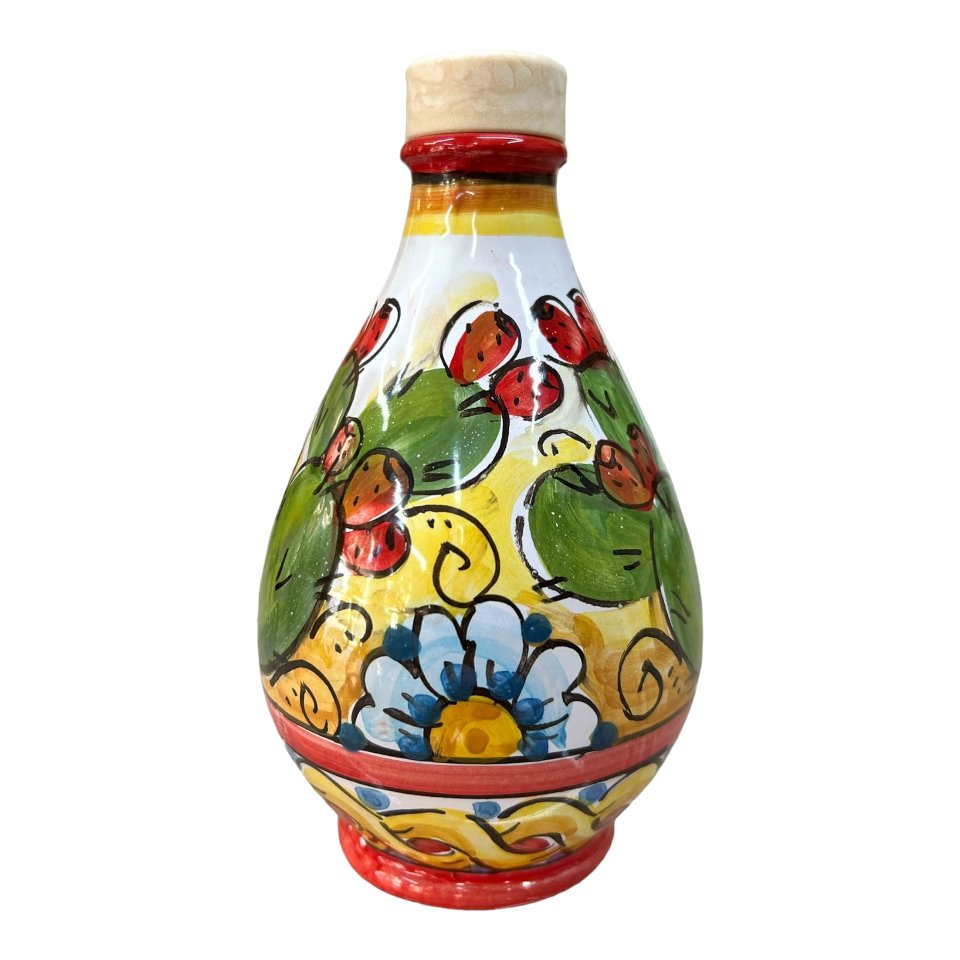 Oliera in ceramica siciliana decoro con fichi d'india Produzione artigianale di Caltagirone h.15cm