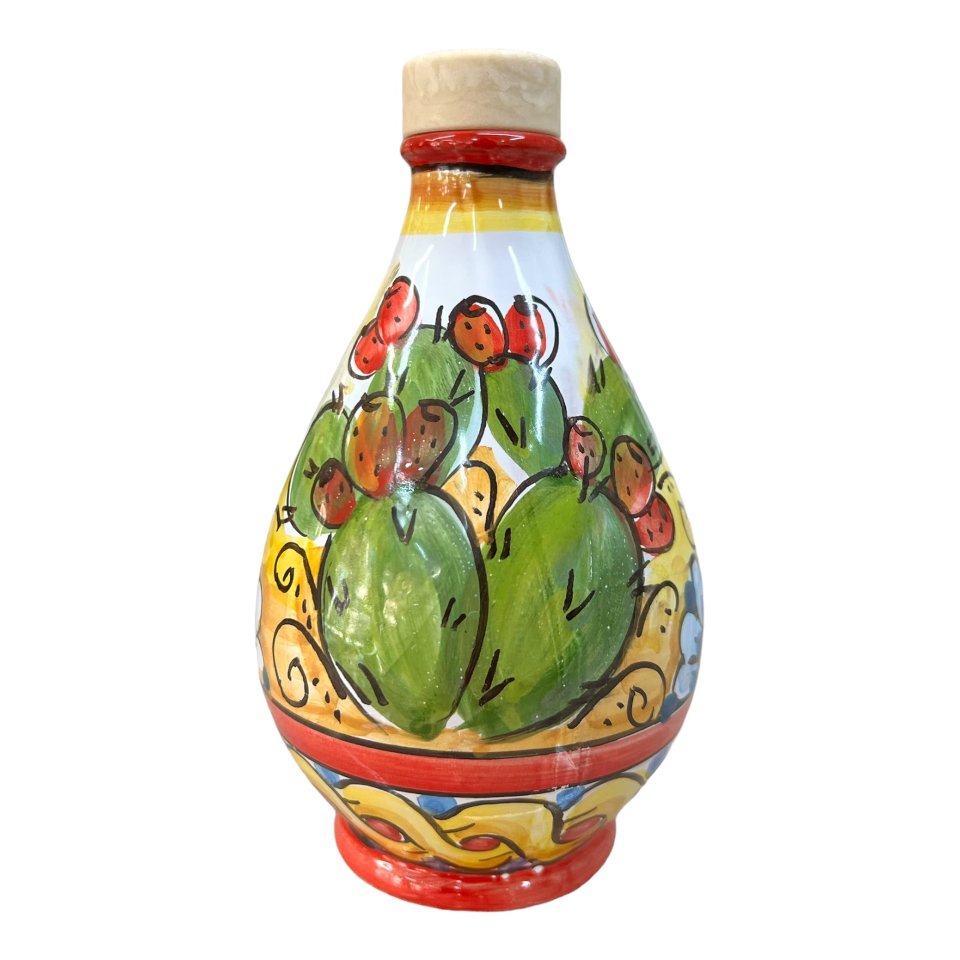 Oliera in ceramica siciliana decoro con fichi d'india Produzione artigianale di Caltagirone h.15cm