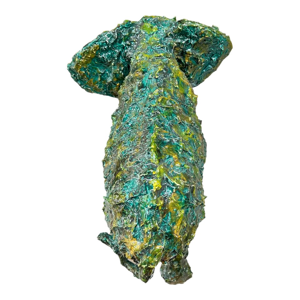 Elefante portafortuna gigante in ceramica siciliana colore verde Produzione artigianale di Palermo lunghezza 45cm