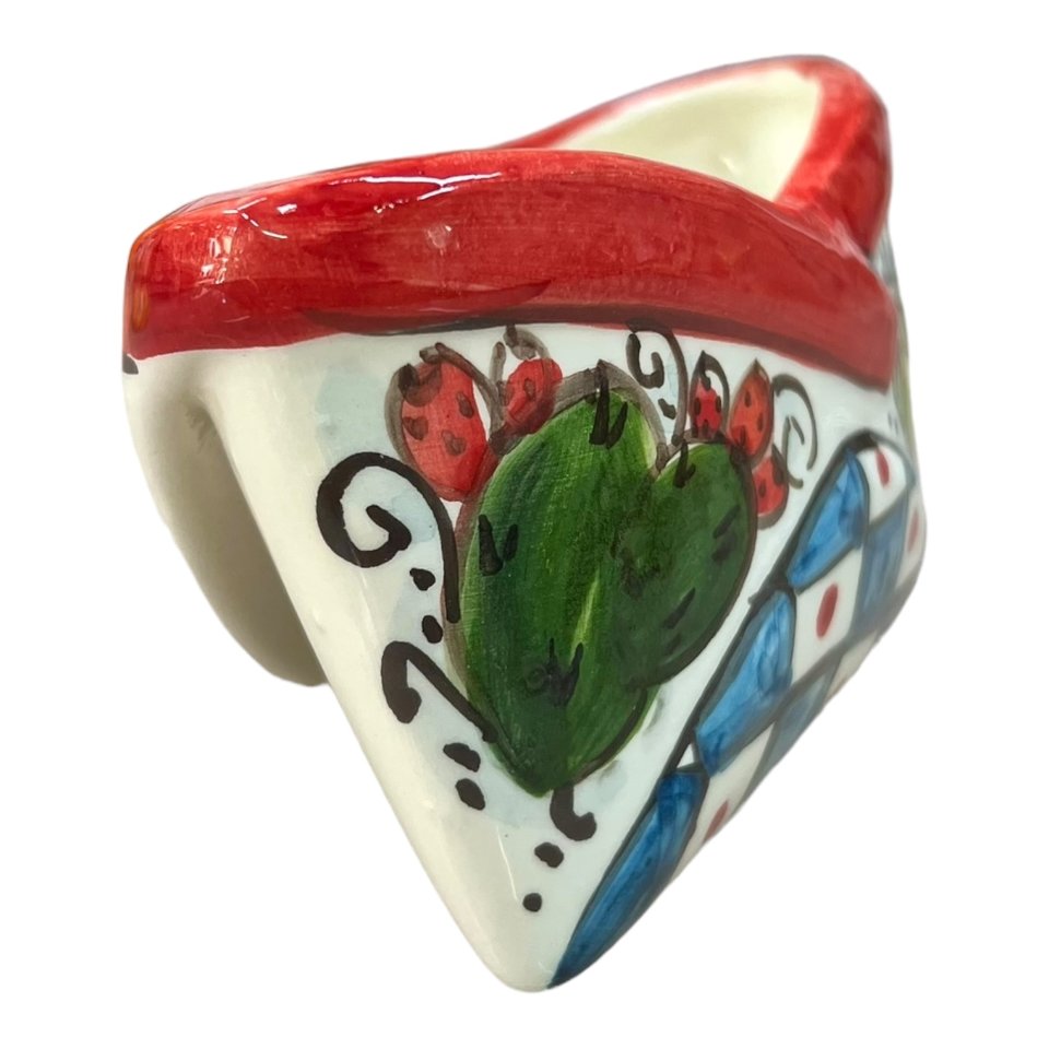 Porta biglietti da visitia in ceramica siciliana decoro carretto con limoni e fichi d'india Produzione artigianale  di Caltagirone Lunghezza 12cm