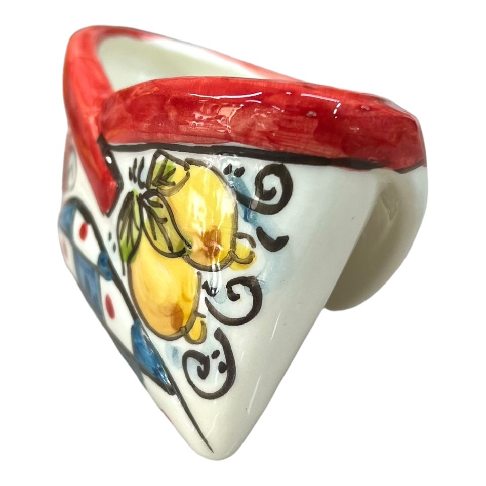 Porta biglietti da visitia in ceramica siciliana decoro carretto con limoni e fichi d'india Produzione artigianale  di Caltagirone Lunghezza 12cm