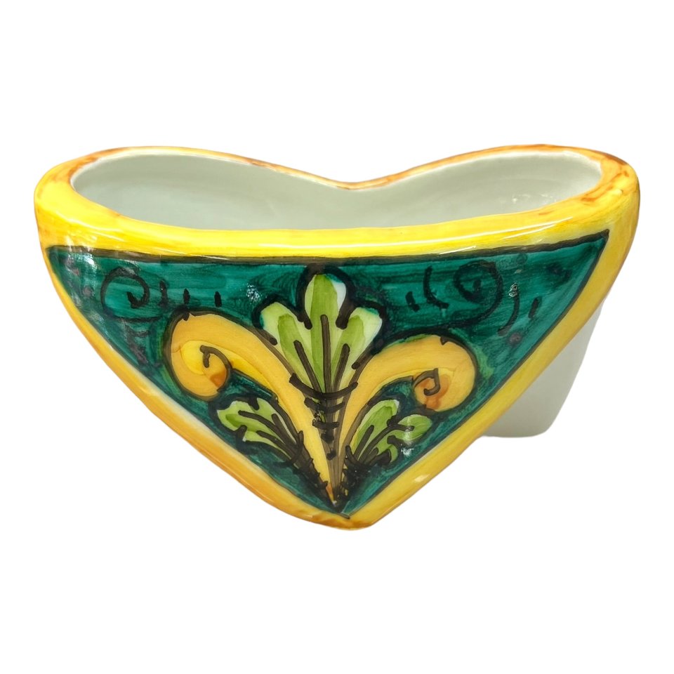 Porta biglietti da visitia in ceramica siciliana decoro ornato giallo con fondo verde Produzione artigianale  di Caltagirone Lunghezza 12cm