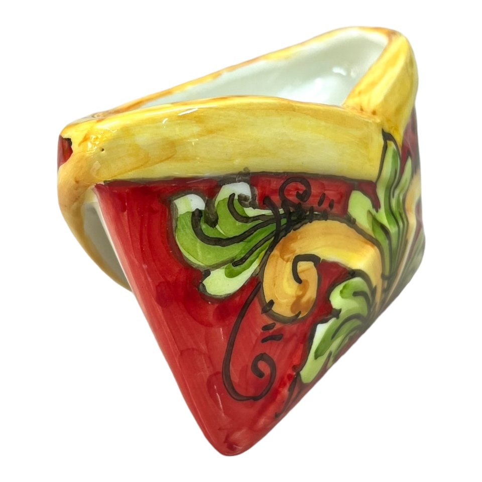 Porta biglietti da visitia in ceramica siciliana decoro ornato giallo con fondo rosso Produzione artigianale  di Caltagirone Lunghezza 12cm