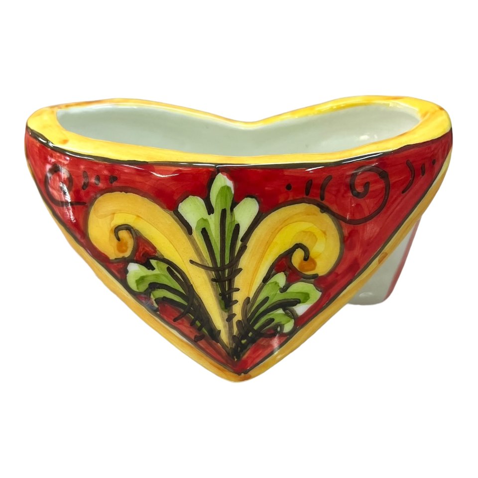 Porta biglietti da visitia in ceramica siciliana decoro ornato giallo con fondo rosso Produzione artigianale  di Caltagirone Lunghezza 12cm