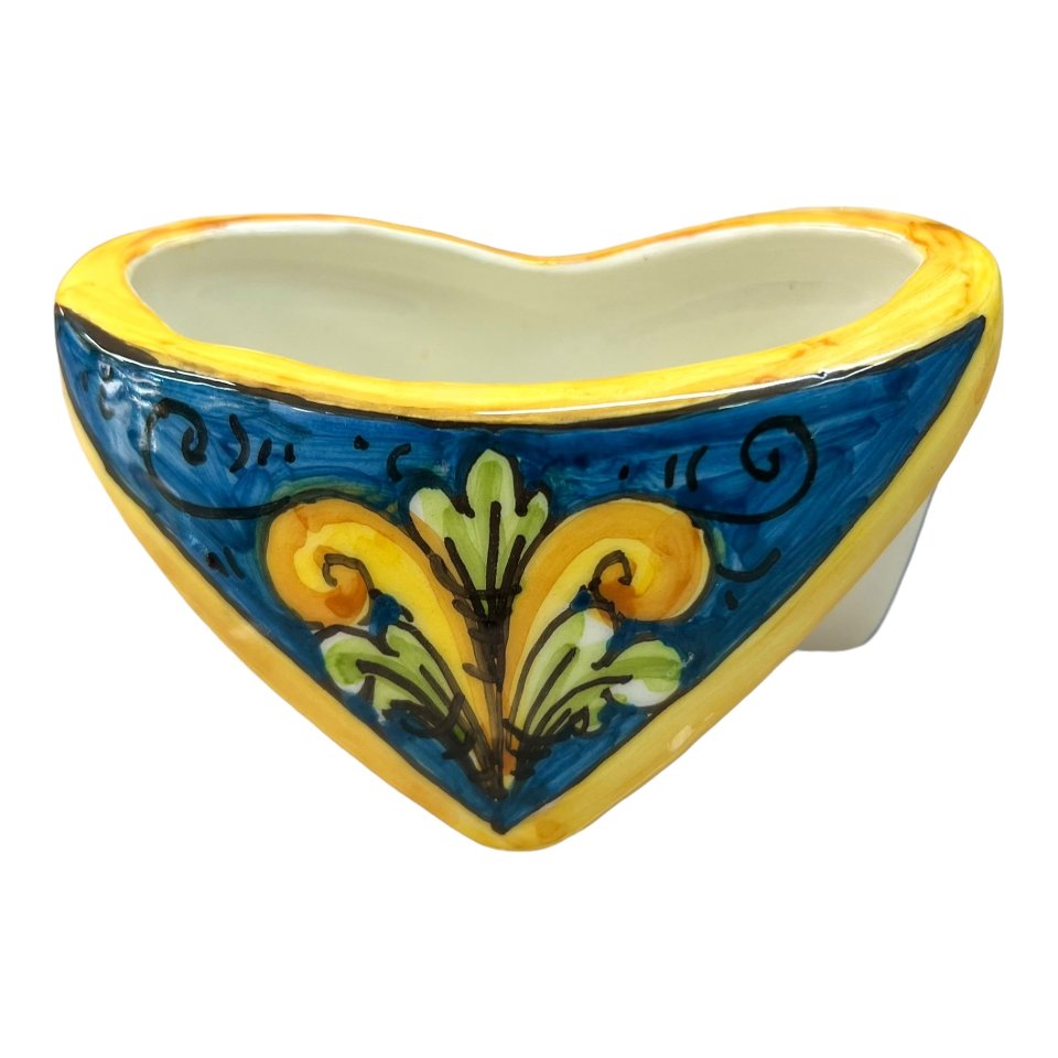 Porta biglietti da visitia in ceramica siciliana decoro ornato giallo con fondo blu Produzione artigianale  di Caltagirone Lunghezza 12cm