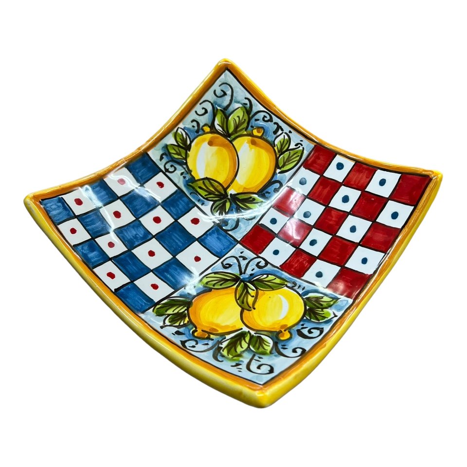 Svuota tasche/Porta caramelle in ceramica siciliana decoro carretto con limoni Produzione artigianale  di Caltagirone Lunghezza 25cm