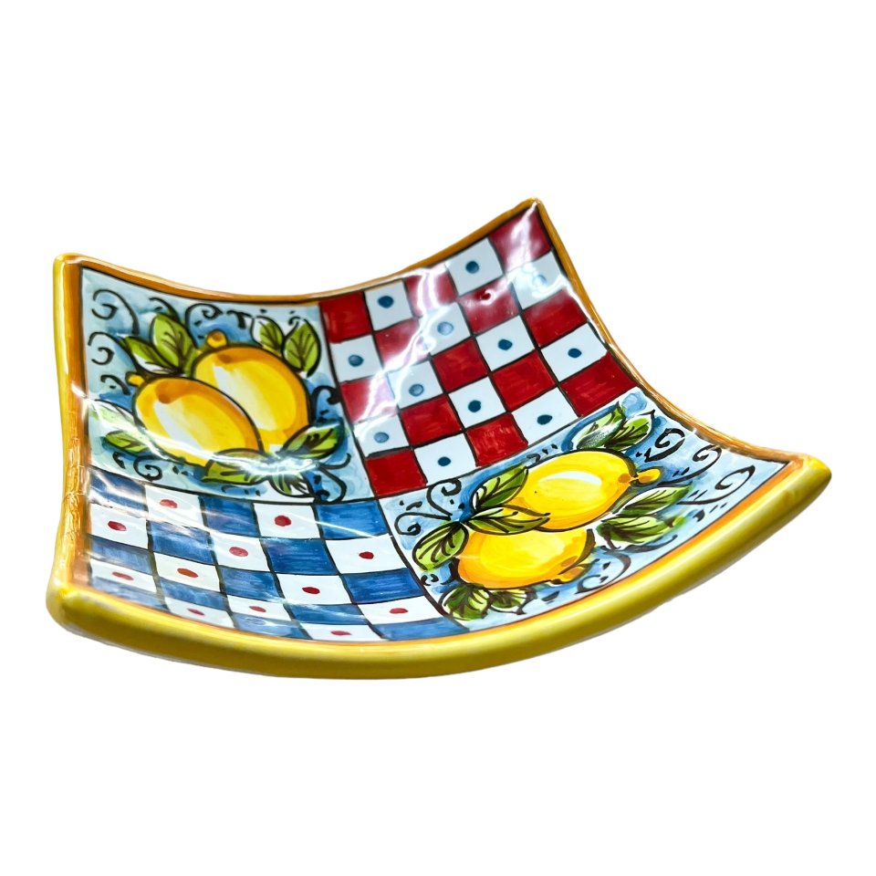 Svuota tasche/Porta caramelle in ceramica siciliana decoro carretto con limoni Produzione artigianale  di Caltagirone Lunghezza 25cm