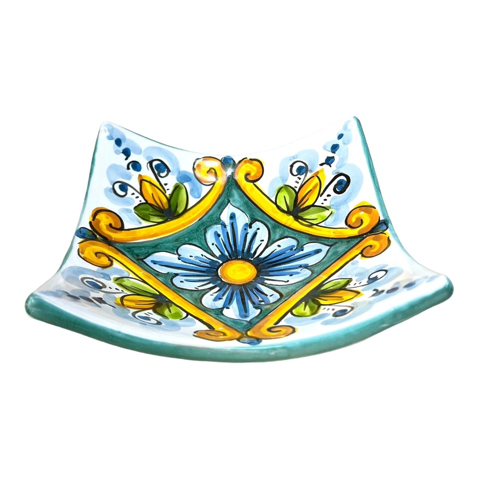 Svuota tasche/Porta caramelle in ceramica siciliana decoro barocco classico Produzione artigianale di Caltagirone Lunghezza 25cm
