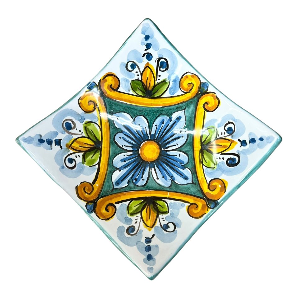 Svuota tasche/Porta caramelle in ceramica siciliana decoro barocco classico Produzione artigianale di Caltagirone Lunghezza 25cm