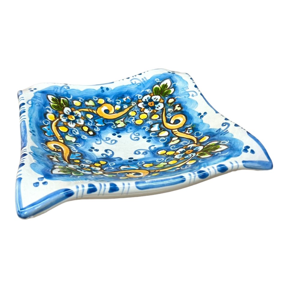 Svuota tasche/Porta caramelle in ceramica siciliana decoro floreale azzurro Produzione artigianale  di Caltagirone Lunghezza 25cm