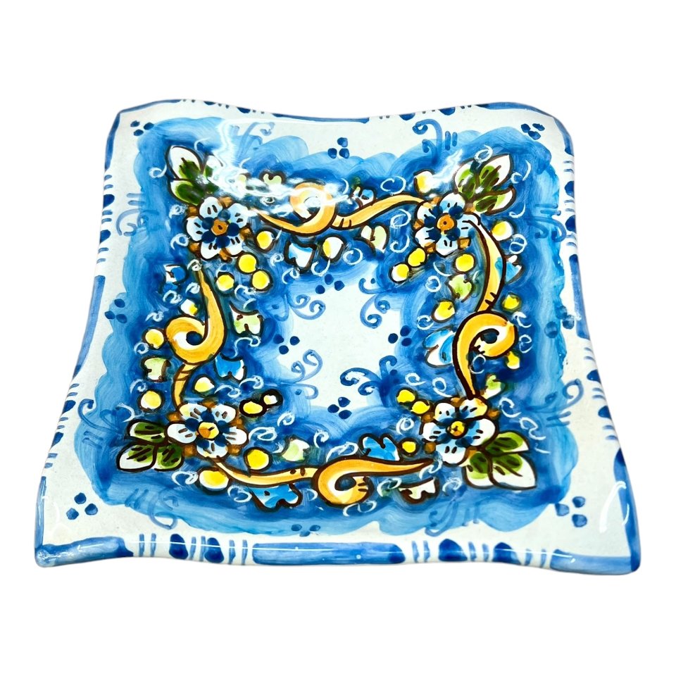 Svuota tasche/Porta caramelle in ceramica siciliana decoro floreale azzurro Produzione artigianale  di Caltagirone Lunghezza 25cm