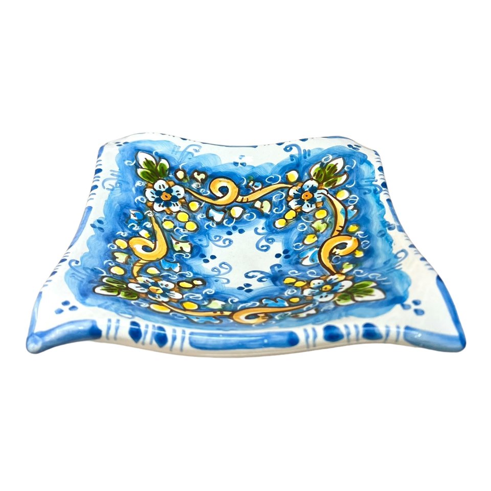 Svuota tasche/Porta caramelle in ceramica siciliana decoro floreale azzurro Produzione artigianale  di Caltagirone Lunghezza 25cm