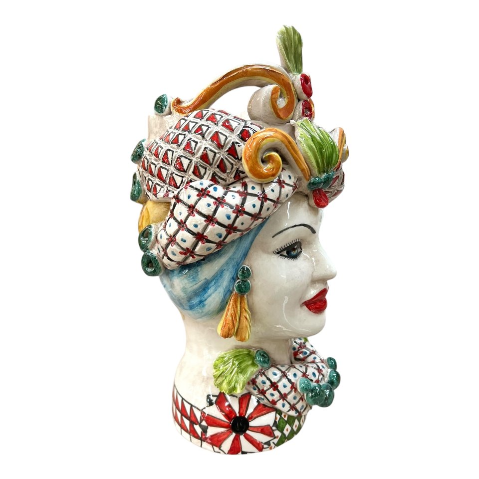 Teste di Moro con corona e turbante decoro carretto Produzione artigianale di Caltagirone h.30 cm