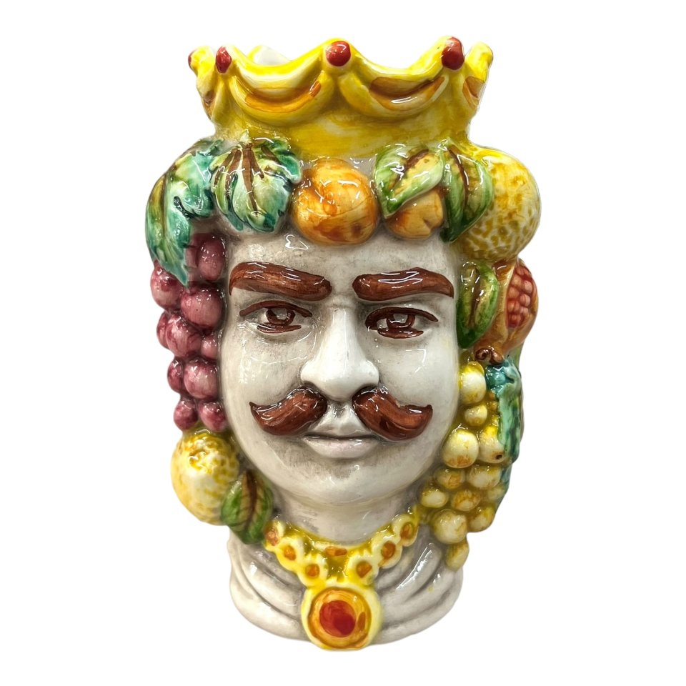Coppia Teste di Moro con frutta modello classico Produzione artigianale  di Caltagirone h.15cm