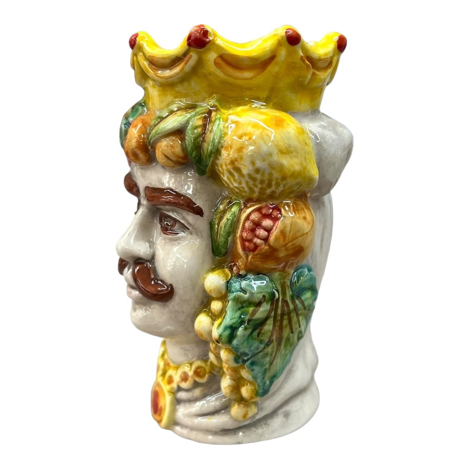 Coppia Teste di Moro con frutta modello classico Produzione artigianale  di Caltagirone h.15cm