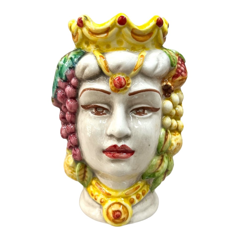Coppia Teste di Moro con frutta modello classico Produzione artigianale  di Caltagirone h.15cm