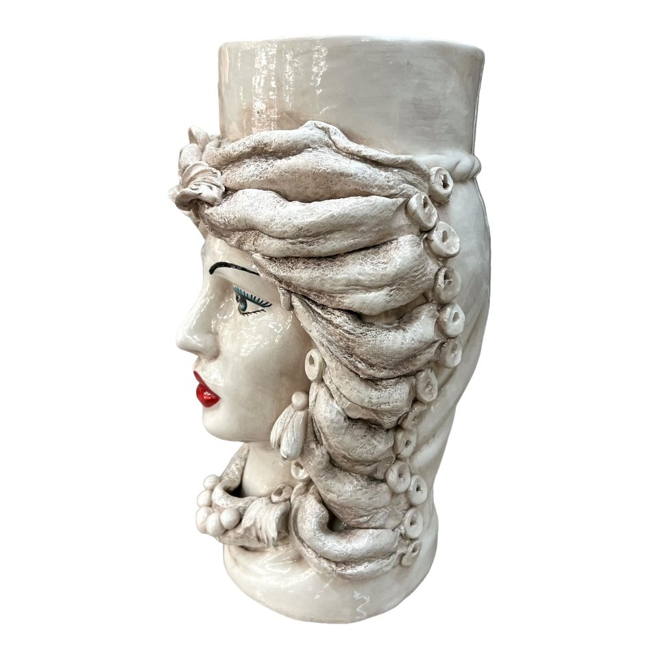 Teste di moro con turbante decoro fumé Produzione artigianale  di Caltagirone h.40cm