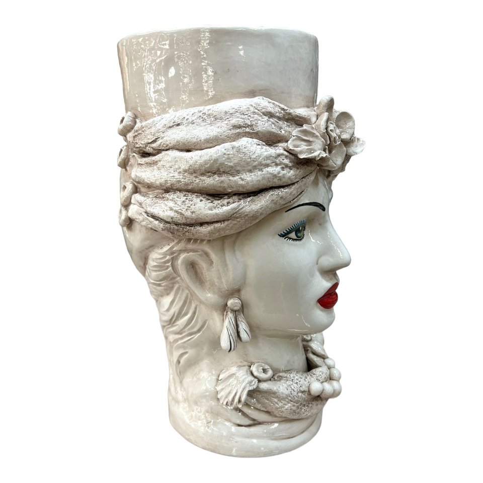 Teste di moro con turbante decoro fumé Produzione artigianale  di Caltagirone h.40cm