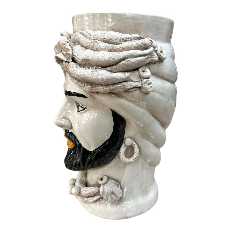 Teste di moro con turbante decoro fumé Produzione artigianale  di Caltagirone h.40cm