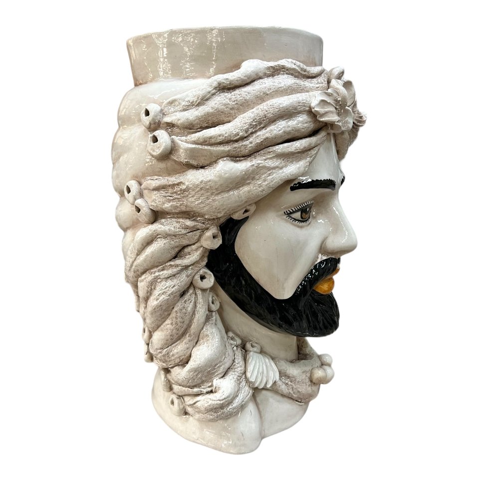 Teste di moro con turbante decoro fumé Produzione artigianale  di Caltagirone h.40cm