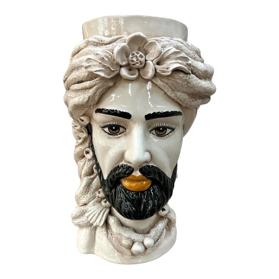 Teste di moro con turbante decoro fumé Produzione artigianale  di Caltagirone h.40cm