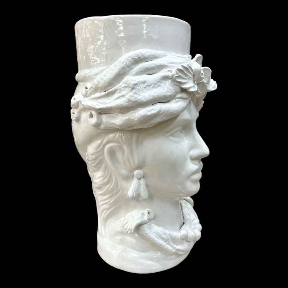 Teste di moro monocolore bianca con turbante Produzione artigianale  di Caltagirone h.40cm