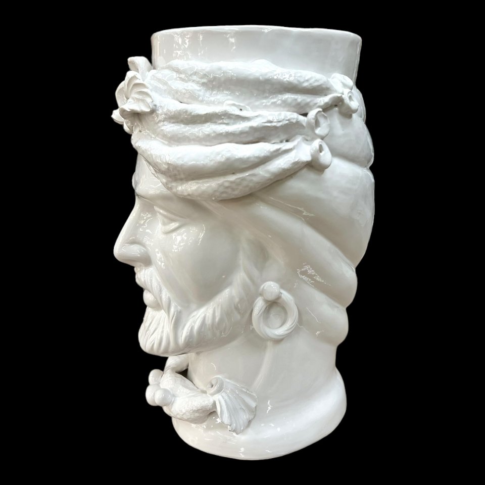 Teste di moro monocolore bianca con turbante Produzione artigianale  di Caltagirone h.40cm