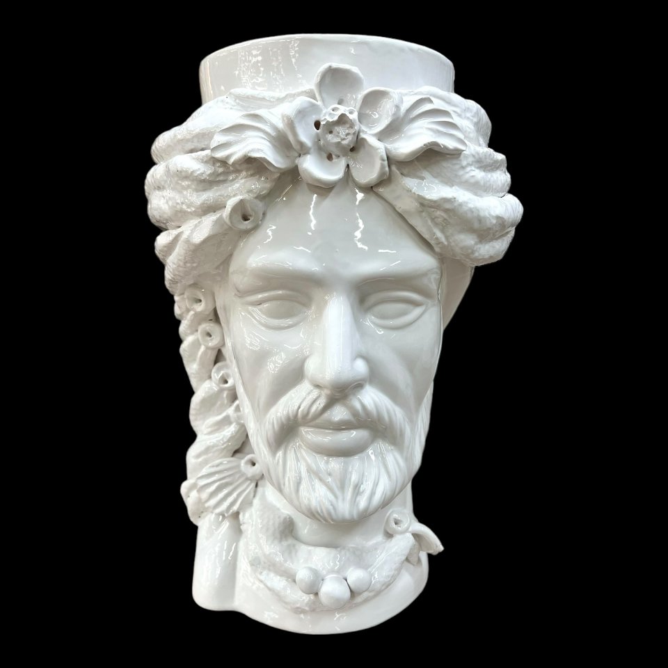 Teste di moro monocolore bianca con turbante Produzione artigianale  di Caltagirone h.40cm
