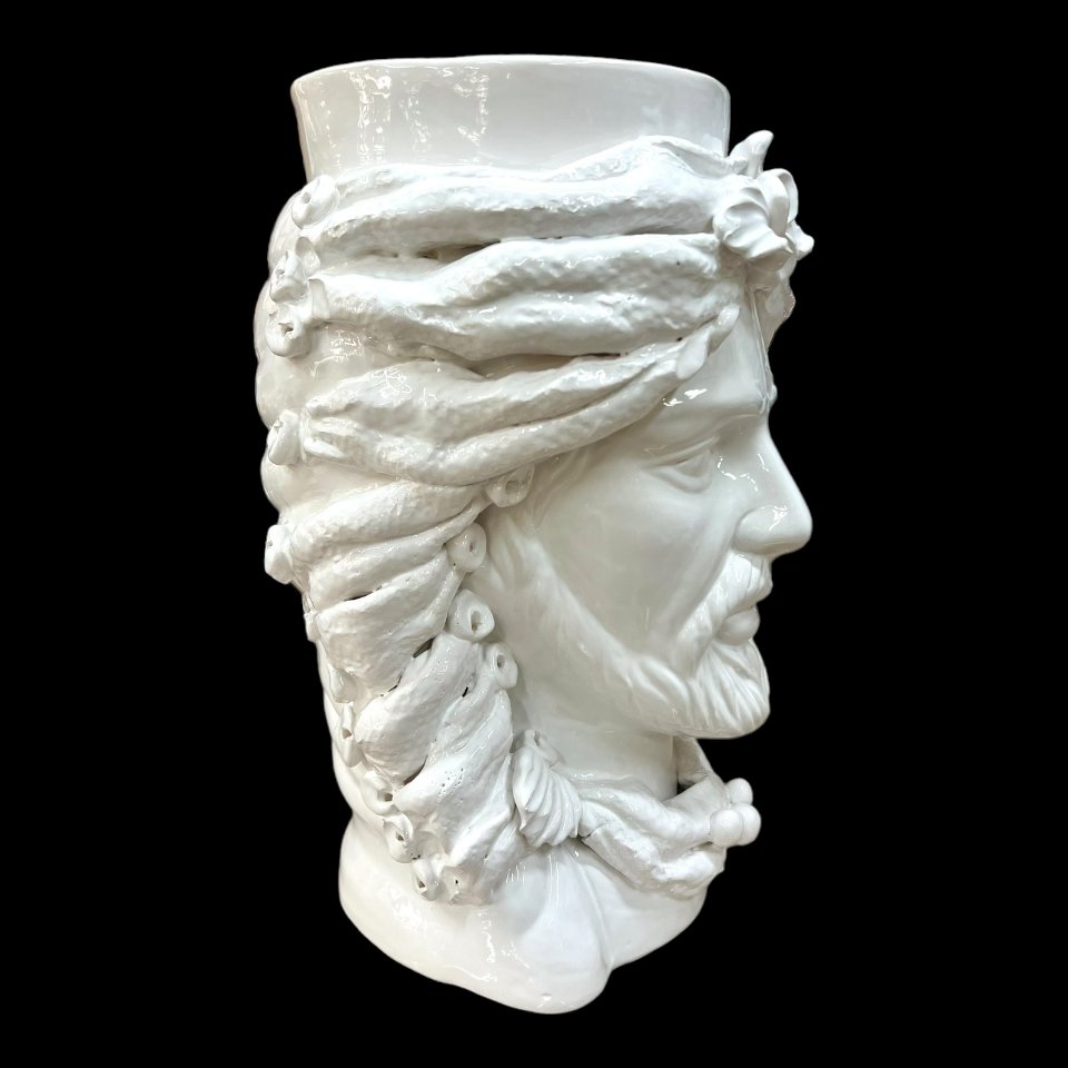 Teste di moro monocolore bianca con turbante Produzione artigianale  di Caltagirone h.40cm