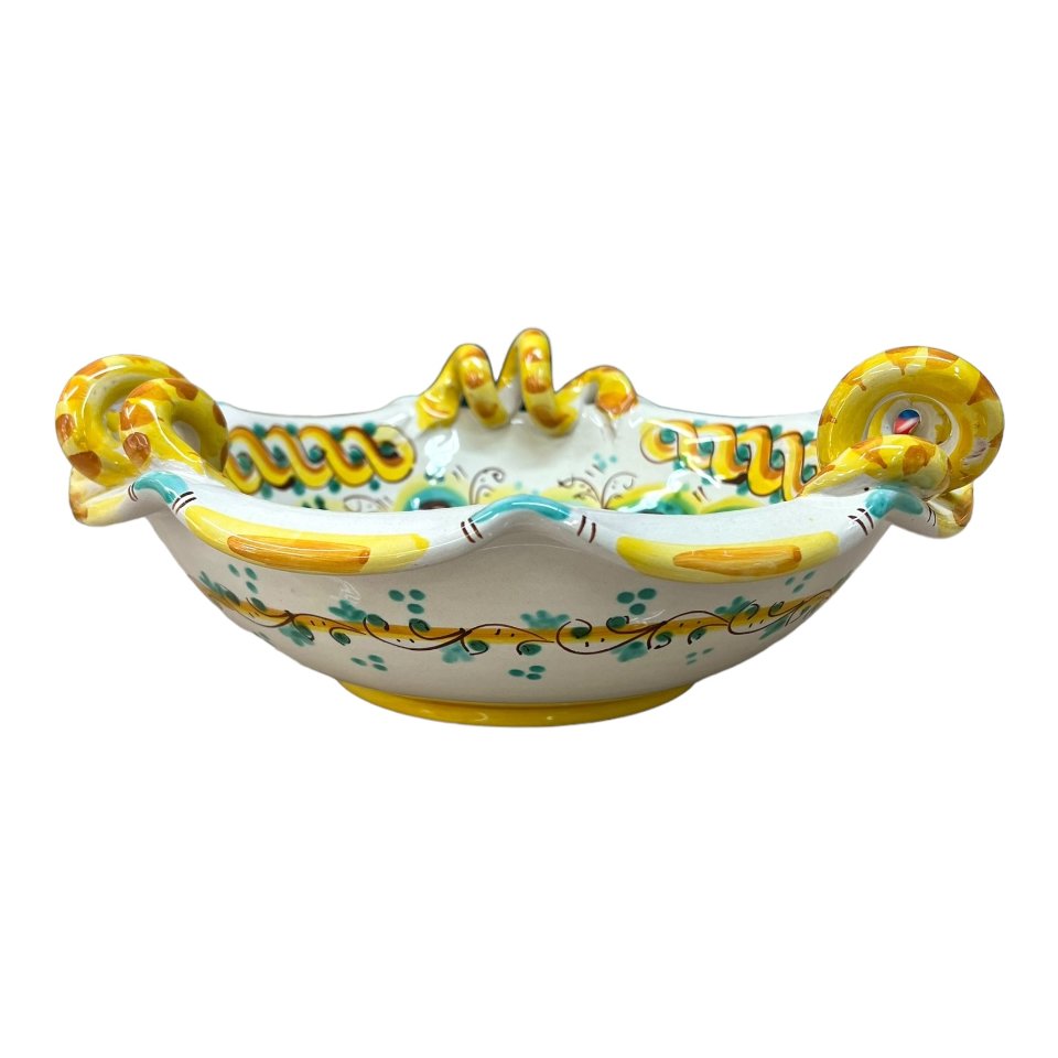 Centrotavola smerlato con manici con fichi d'india Produzione artigianale di Caltagirone Diametro 30cm