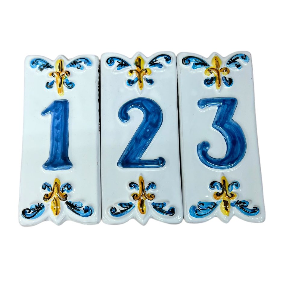 Numeri civici in ceramica decoro azzurro e bianco Produzione artigianale di Caltagirone 5 x 15