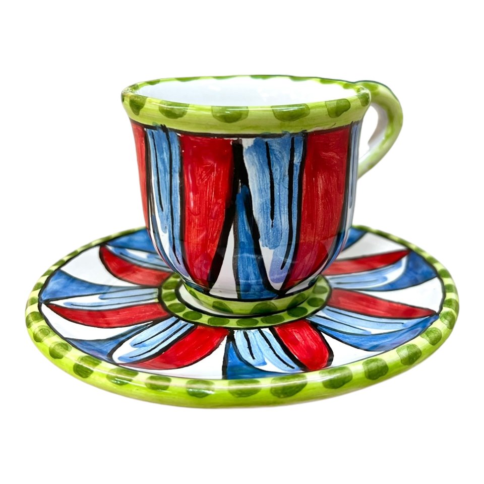 Tazzina da caffé in ceramica siciliana con piattino decoro carretto 3 Produzione artigianale di Caltagirone h.6cm