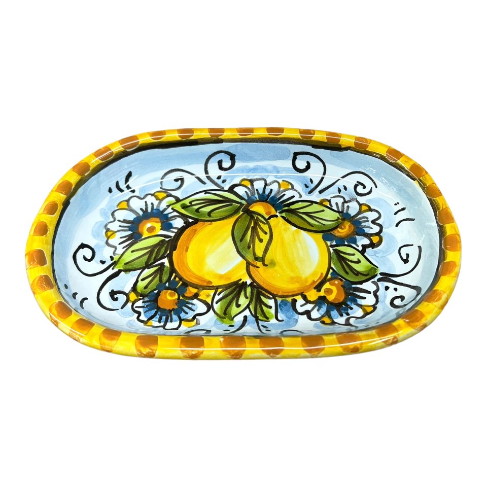 Set 2 tazzine da caffé in ceramica siciliana con vassoio decoro limoni Produzione artigianale di Caltagirone h.6cm