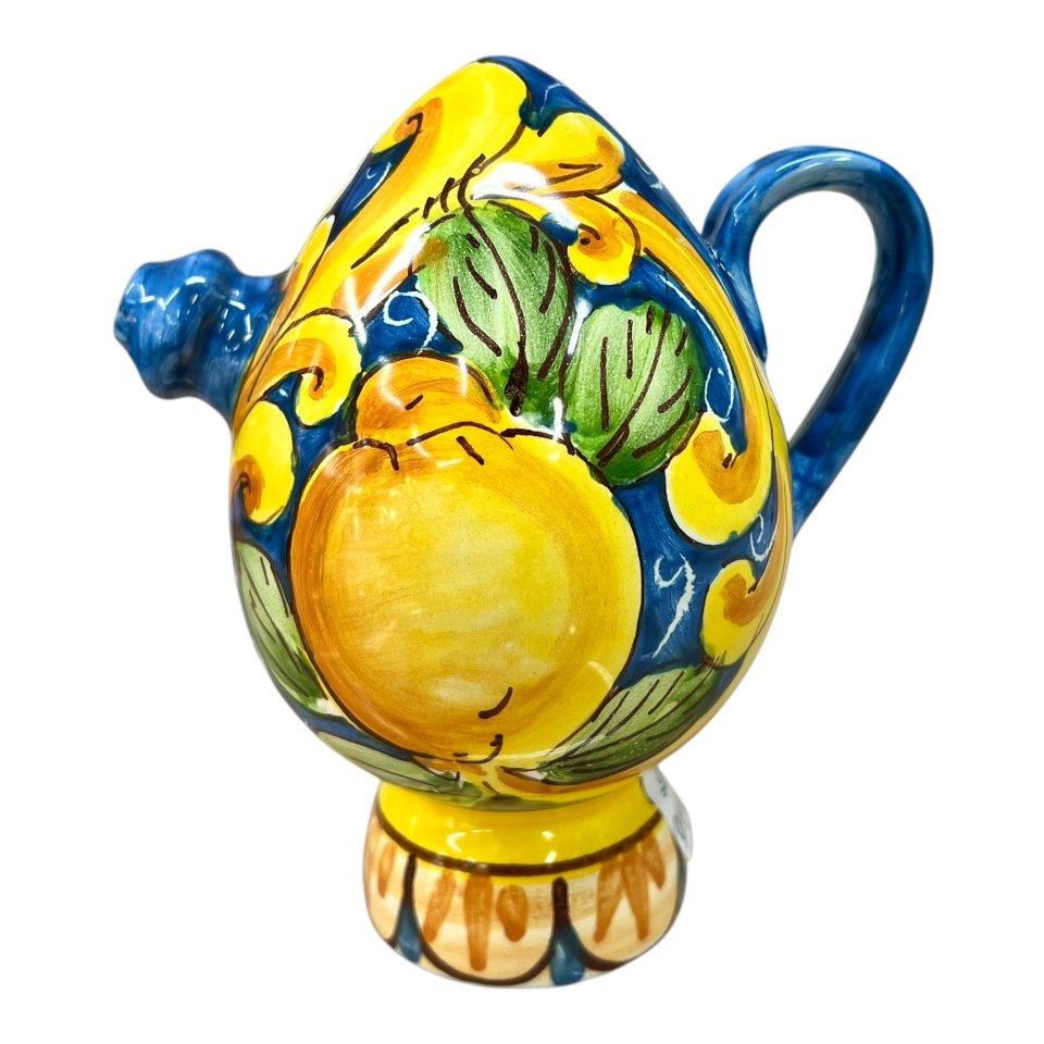 Bummulo malandrino in ceramica con limoni decoro blu Produzione artigianale di Santo Stefano di Camastra h.15cm