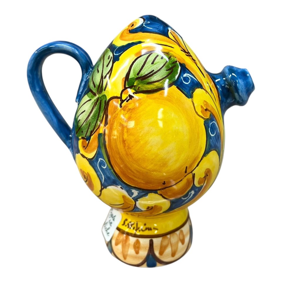 Bummulo malandrino in ceramica con limoni decoro blu Produzione artigianale di Santo Stefano di Camastra h.15cm