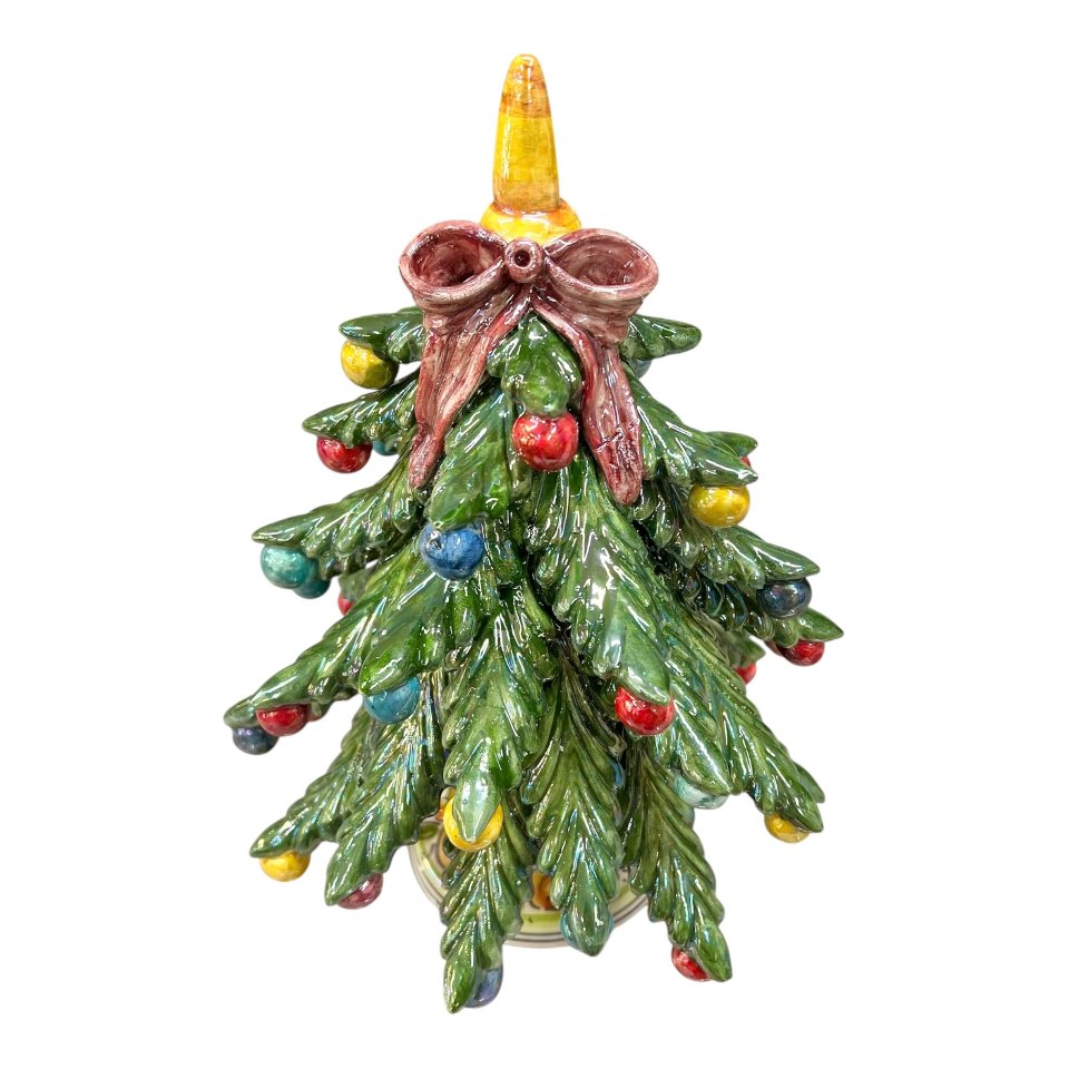 Albero di natale in ceramica siciliana decorato con madreperla palline multicolor Produzione artigianale  di Caltagirone h.28cm