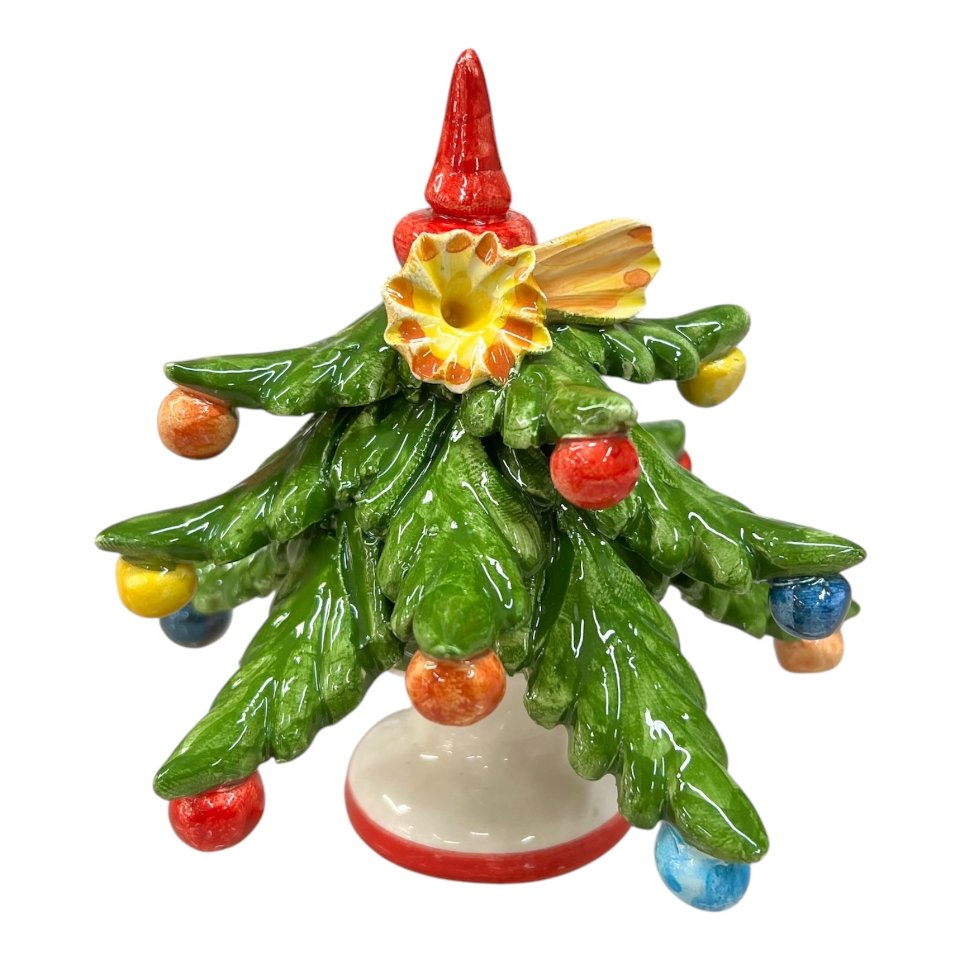 Albero di natale in ceramica siciliana decorato palline multicolor Produzione artigianale  di Caltagirone h.13cm