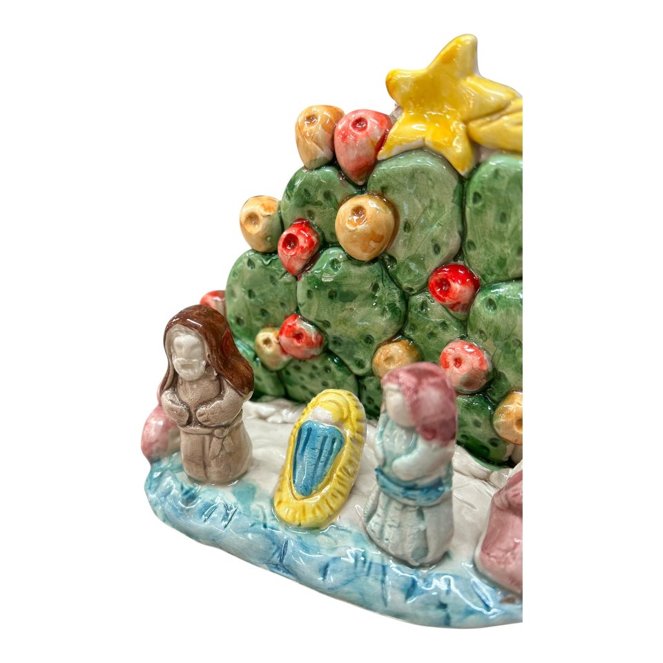 Presepe in ceramica siciliana con fichi d'india Produzione artigianale di Caltagirone h.15cm