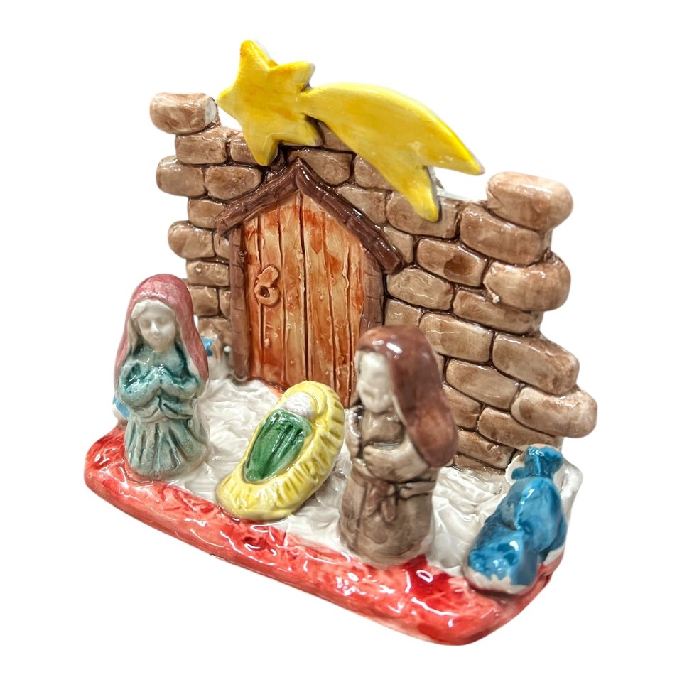 Presepe in ceramica siciliana capanna natività Produzione artigianale di Caltagirone h.15cm