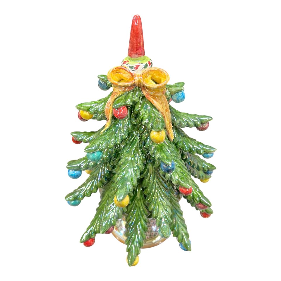Albero di natale in ceramica siciliana decorato con madreperla palline multicolor Produzione artigianale di Caltagirone h.33cm
