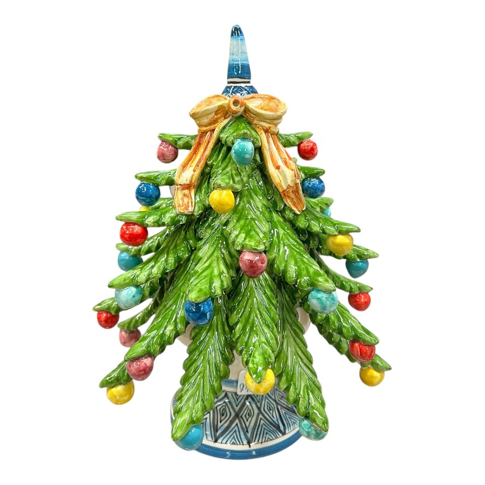 Albero di natale in ceramica siciliana decorato palline multicolor Produzione artigianale di Caltagirone h.28cm