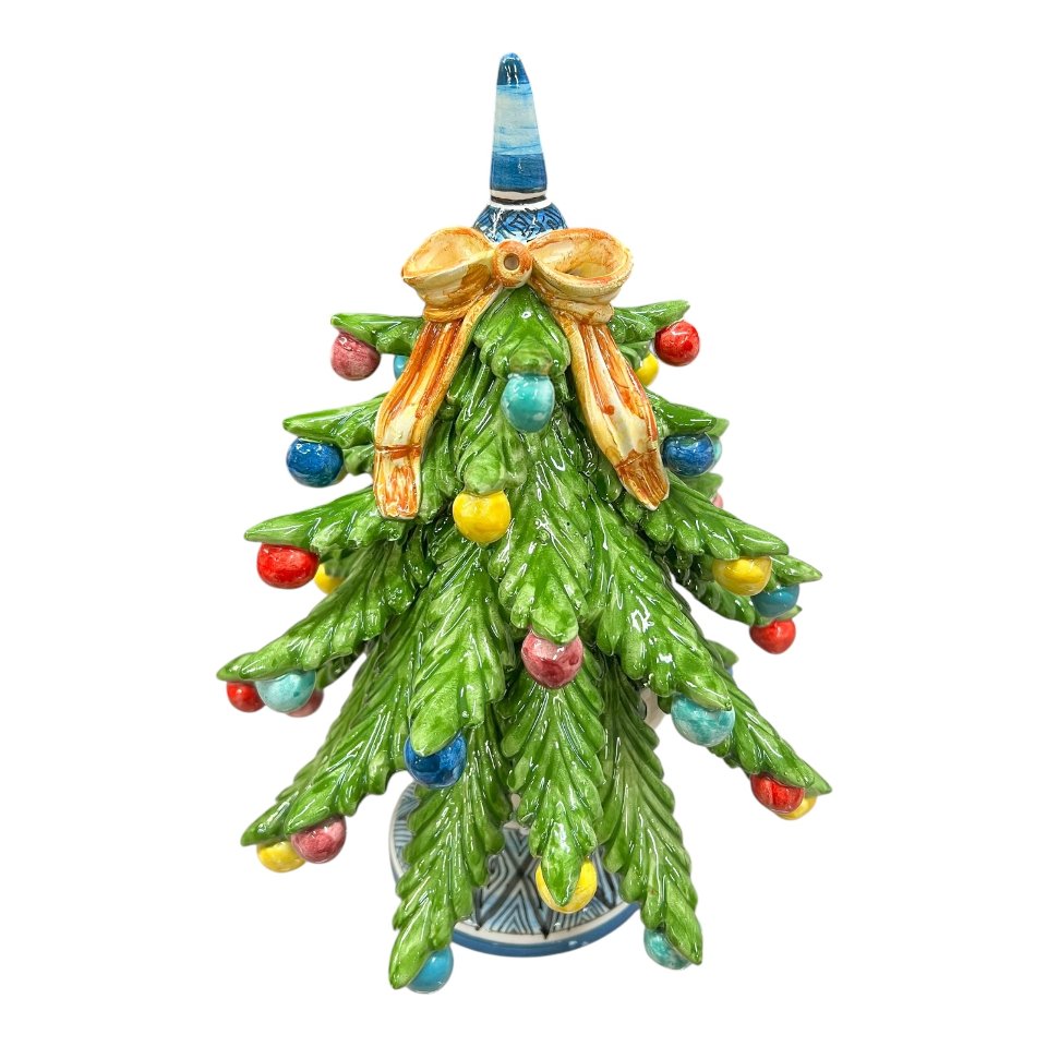 Albero di natale in ceramica siciliana decorato palline multicolor Produzione artigianale di Caltagirone h.28cm