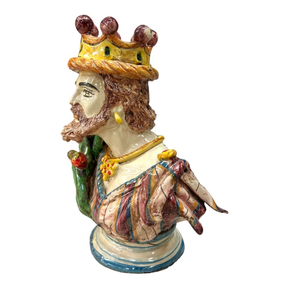 Teste di Moro mezzo busto con fichi d’india in ceramica siciliana Produzione artigianale di Caltagirone h.22 cm