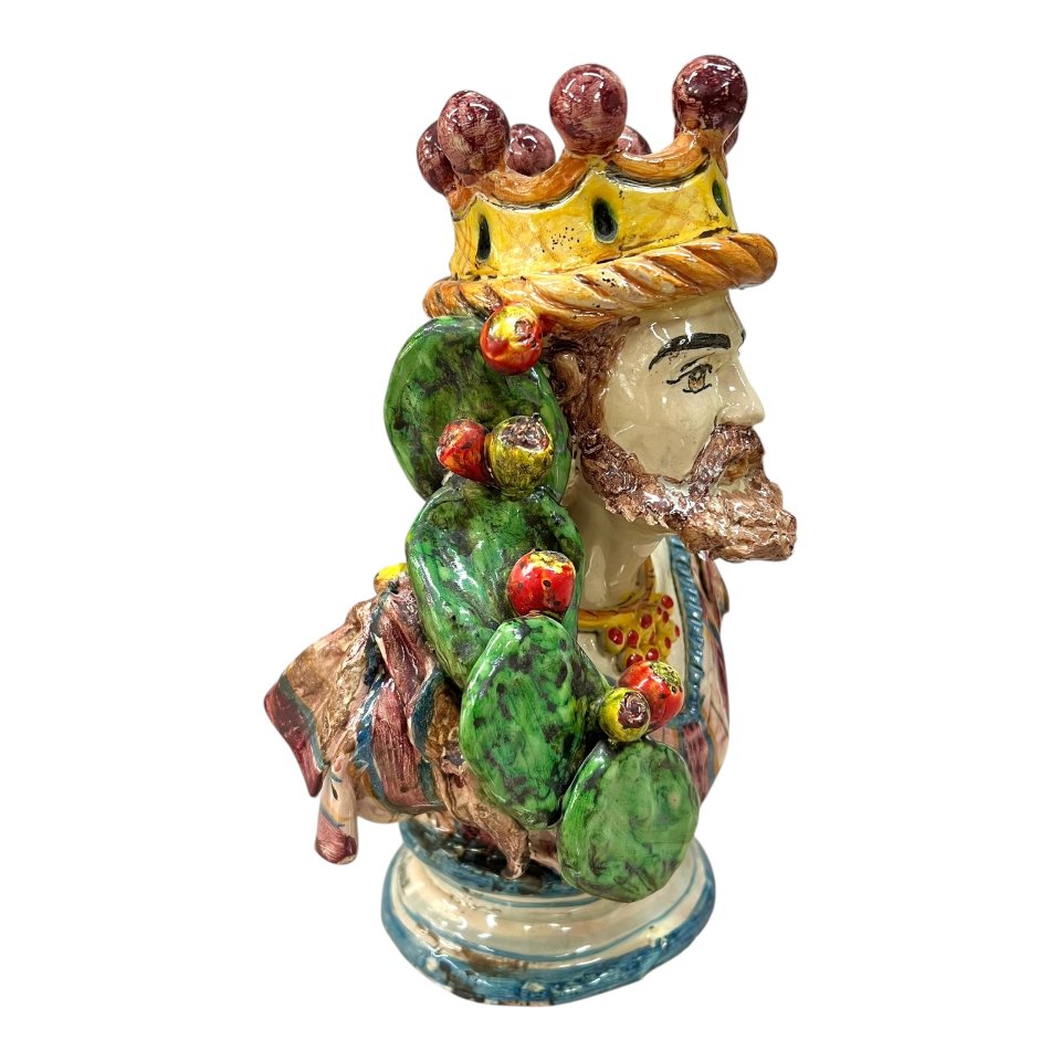 Teste di Moro mezzo busto con fichi d’india in ceramica siciliana Produzione artigianale di Caltagirone h.22 cm