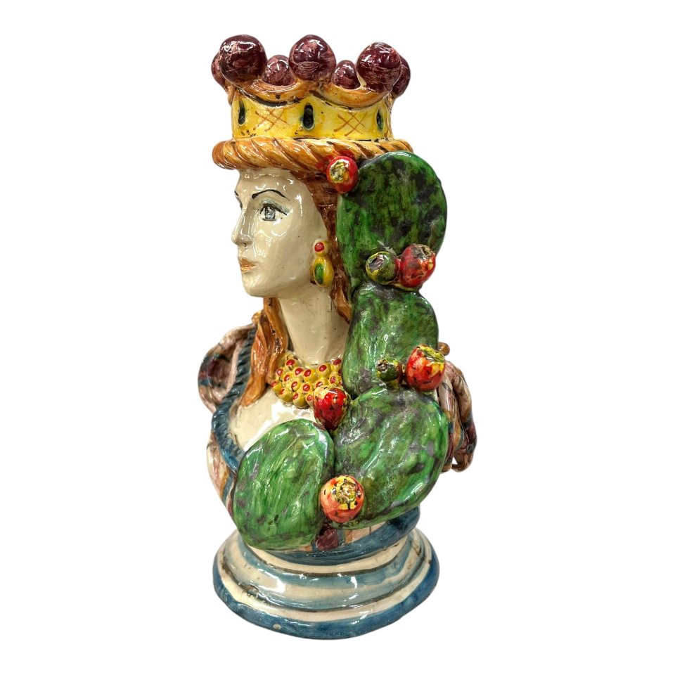 Teste di Moro mezzo busto con fichi d’india in ceramica siciliana Produzione artigianale di Caltagirone h.22 cm