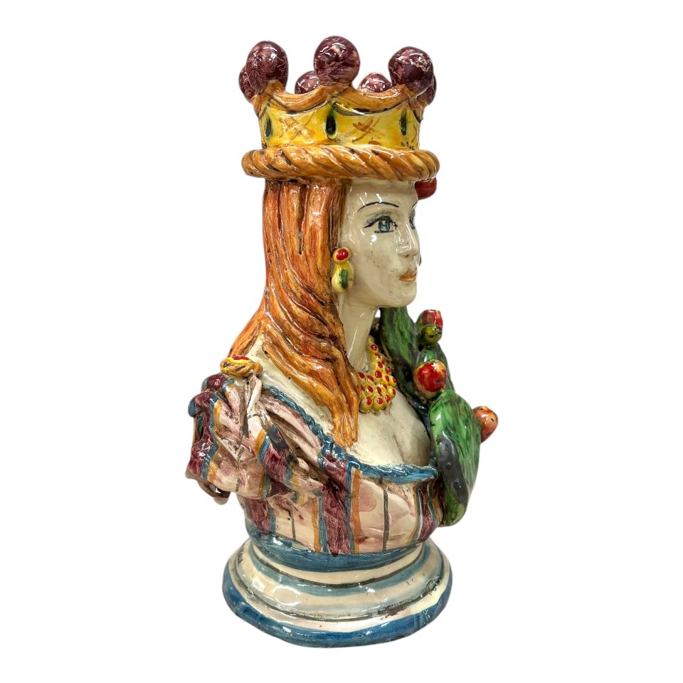 Teste di Moro mezzo busto con fichi d’india in ceramica siciliana Produzione artigianale di Caltagirone h.22 cm