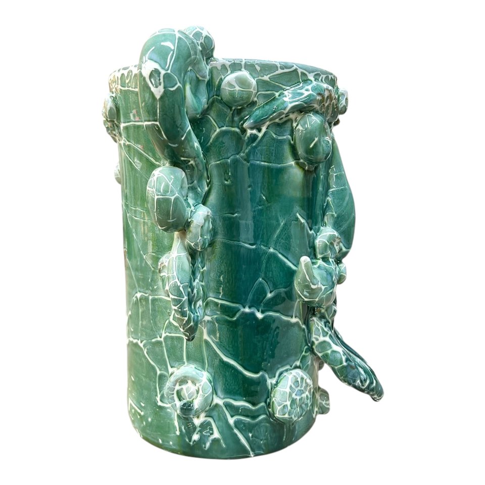 Testa di moro collezione I Miti vaso Sikano decoro verde acqua effetto marmo Produzione artigianale di Santo Stefano di Camastra h.25